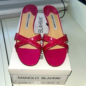 Manolo Blahnik Callamu sandal in bright pink size 37 (6.5-7)
